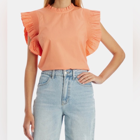 NWT ENGLISH FACTORY RUFFLES SLEEVE POPLIN BLOUSE - Picture 2 of 8